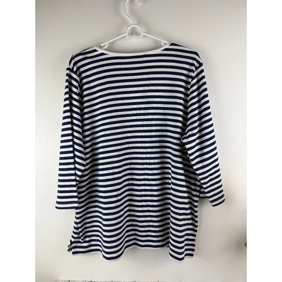 NWT Quacker Factory Blue White Striped Top Size XL Rhinestones 3/4 Sleeve - Picture 3 of 17